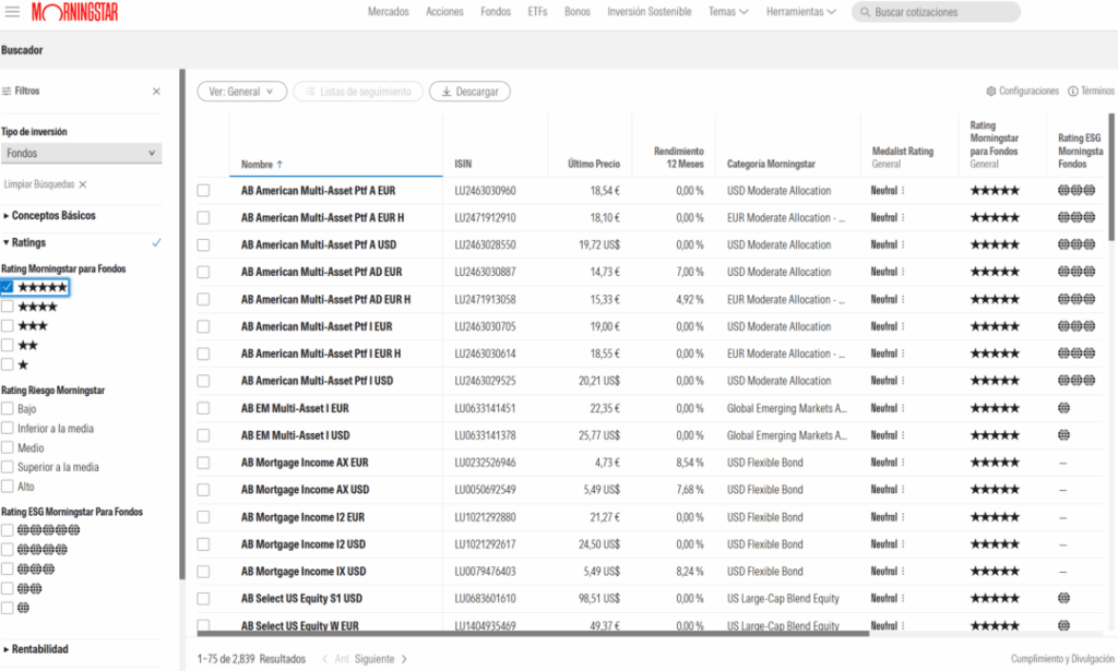 fondos de 5 estrellas en morningstar