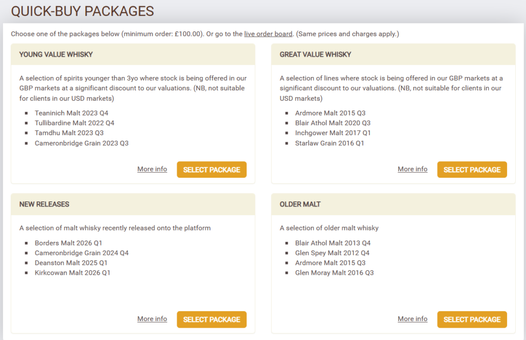 Whisky Invest Direct Quick-Buy packages