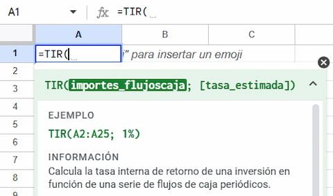 calcular tir en google sheets o excel