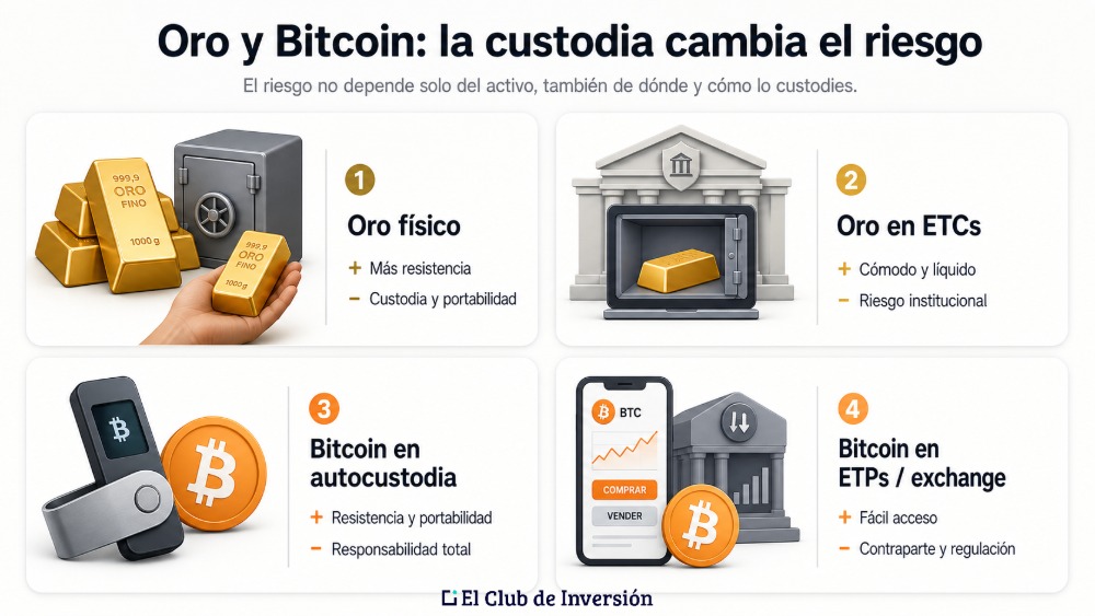 tipos de cuestodia al invertir en oro o bitcoin